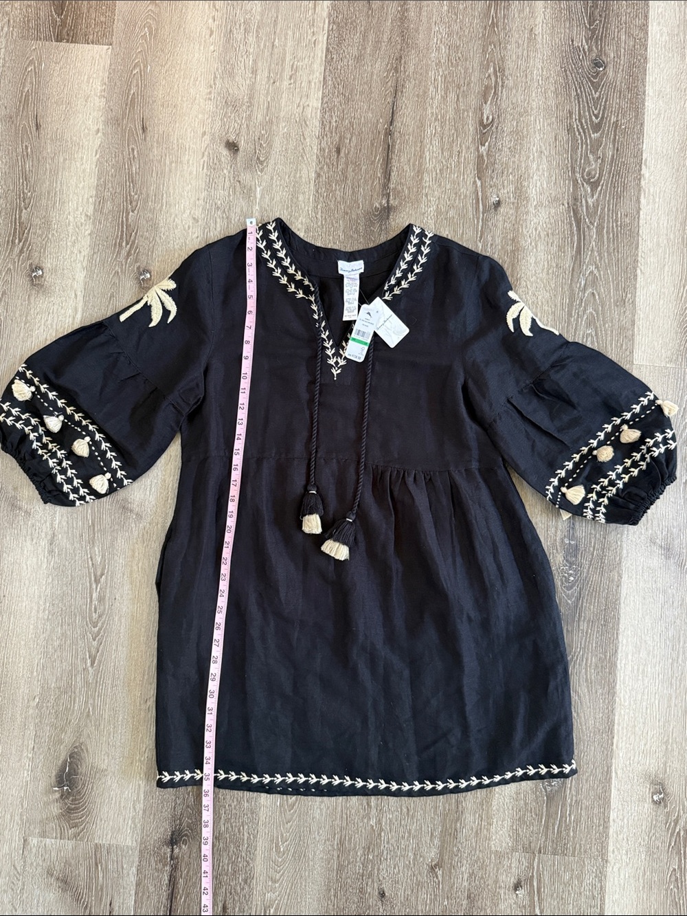 Tommy Bahama Black Dress with Cream Palm Embroidery Size L NWT - Picture 3 of 9